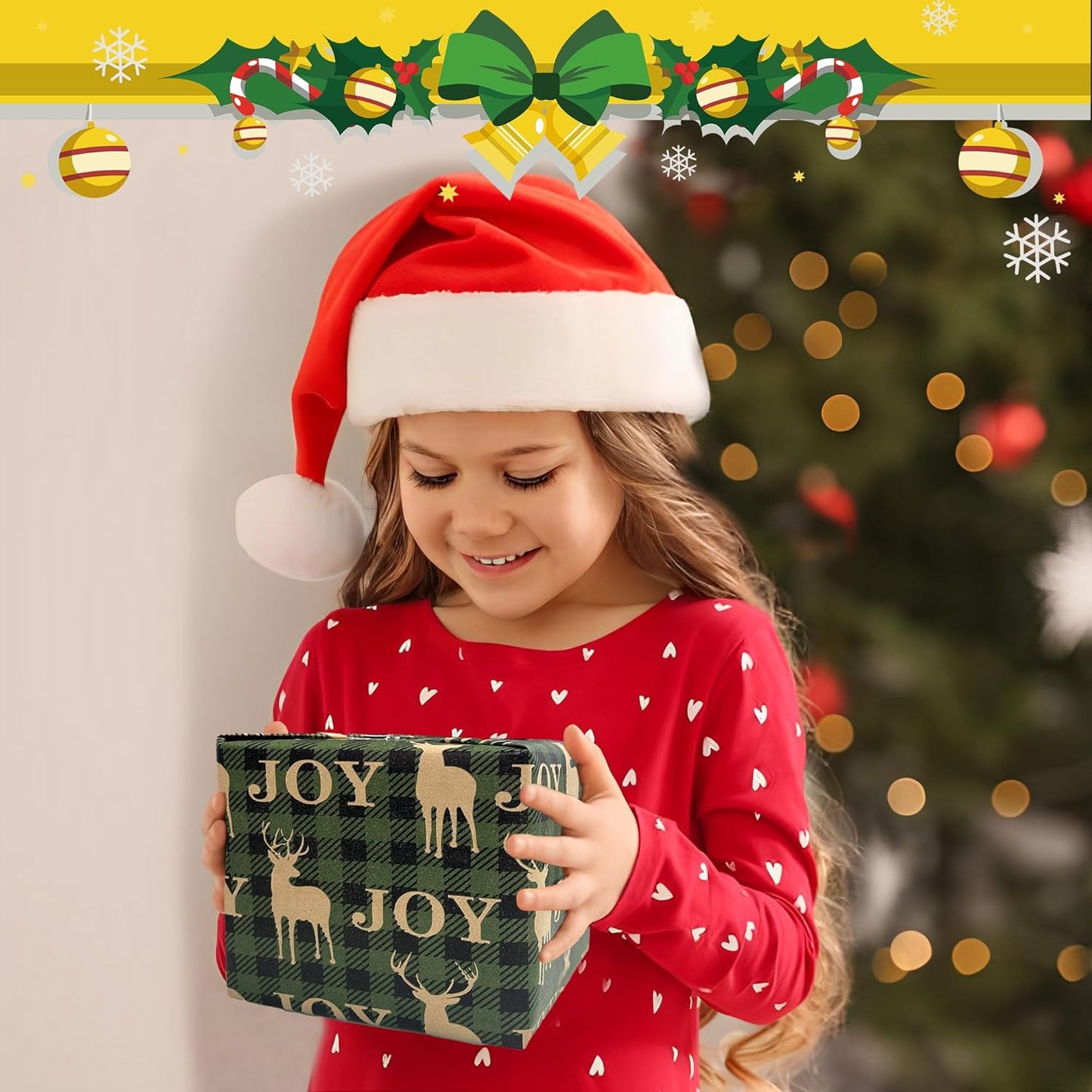 Christmas Wrapping Paper (4 Rolls: 148 sq. ft. ttl) - Red/Green and Black Plaid Grid Patterns, Stockings Snowflakes Pine Tree and Reindeer - Holiday Kraft Gift Paper 30 inches x 14.8 feet Per Roll