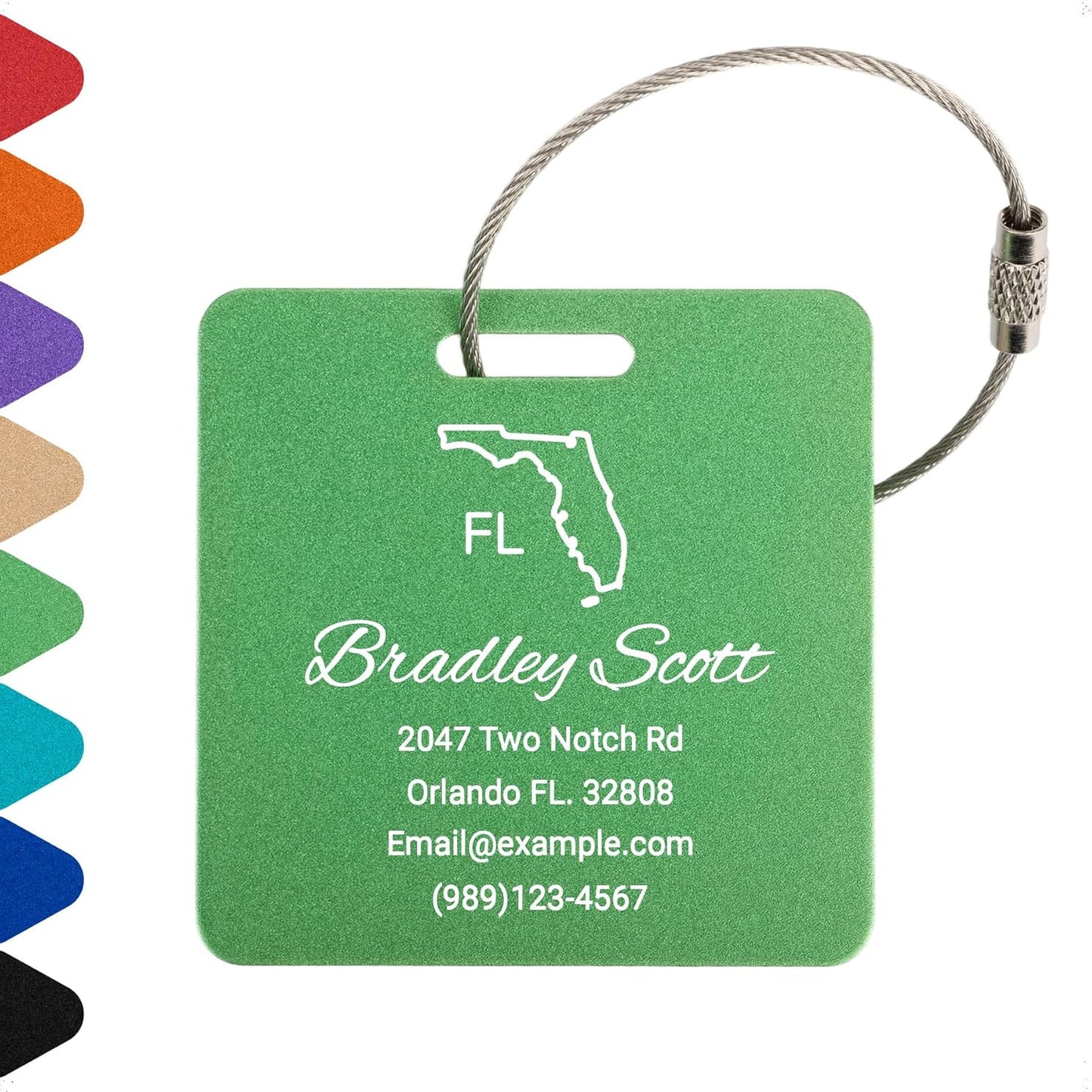 Personalized Luggage Tags for Suitcases Custom Metal Name Tags for Backpacks Bags Travel - Square (Green)