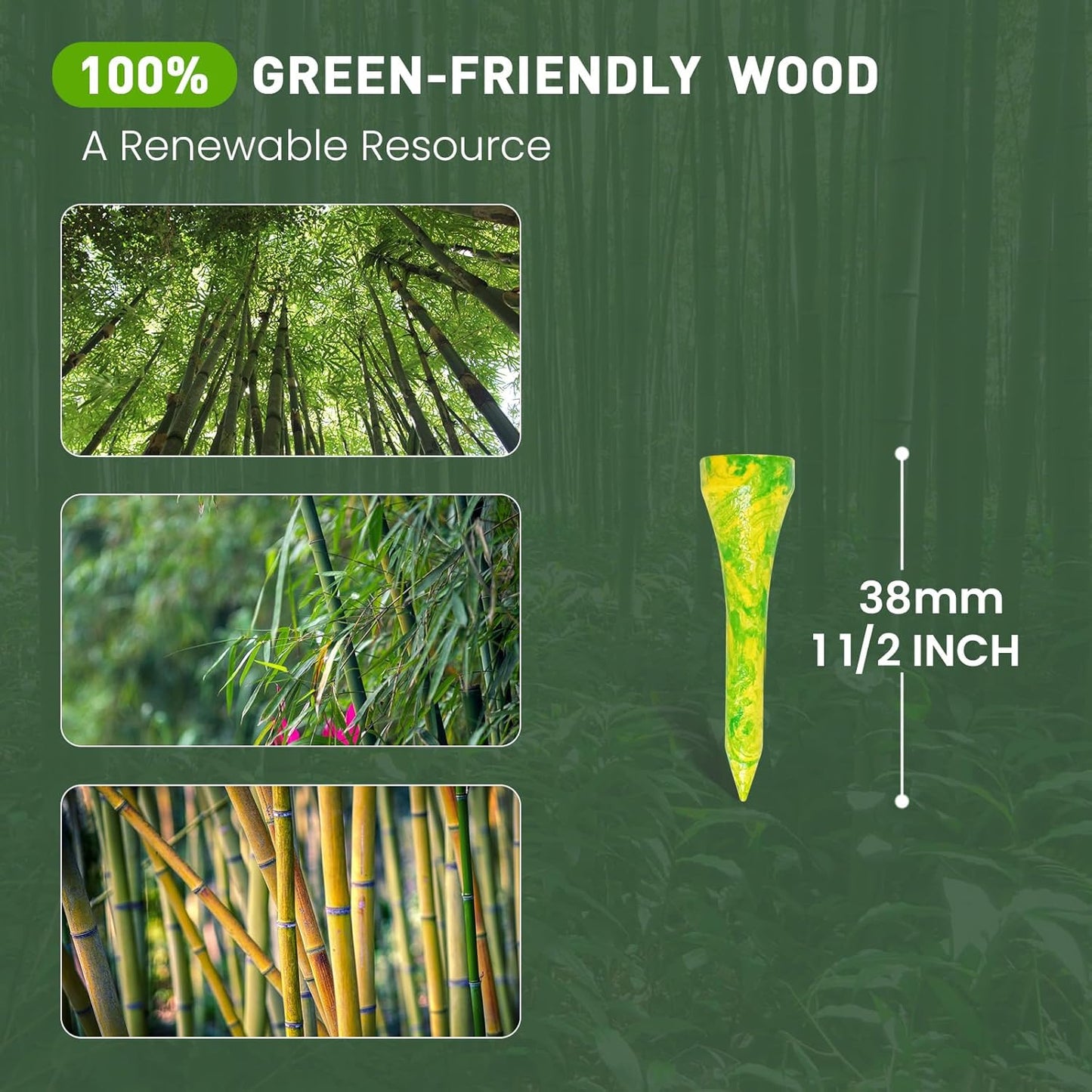 Amy Sport Golf Tees Styllish Bamboo Wooden Coloured Painted Bulk 200 Pack 1 1/2 3 1/4 2 3/4 Inch Tee, Enhanced Visibility Color Purple Pink Green Blue, Practice for Men Women