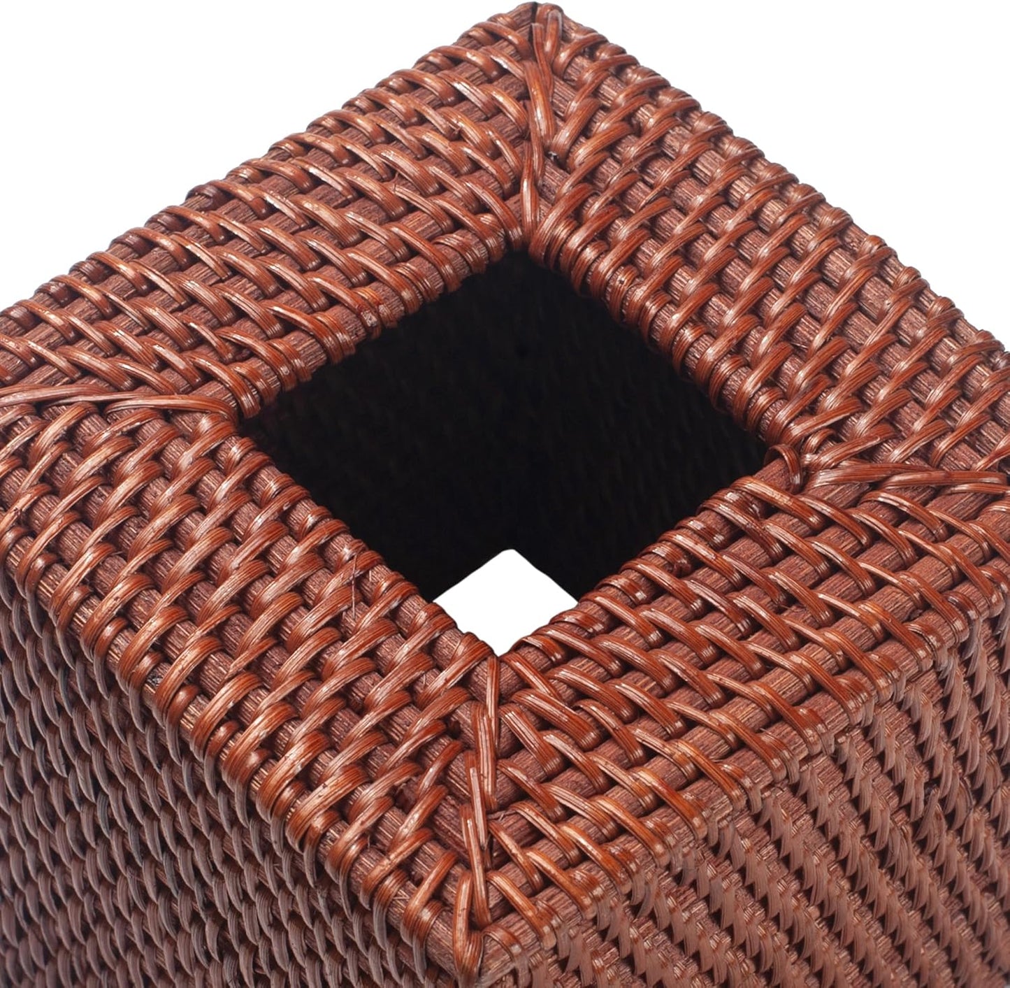Square Rattan Tissue Box Cover, Hand Woven Wicker Tissue Holder, 5.5 x 5.5 X 5.7 inches, Honey Brown