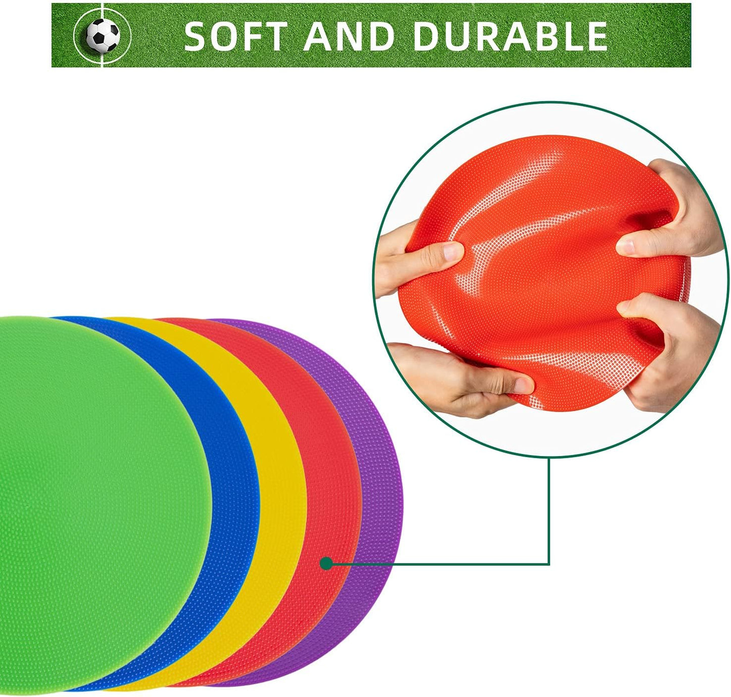 Poly Spot Markers 9 inch Non-Slip Rubber Agility Markers Flat Field Cones Floor Dots for Football, Soccer, Basketball Training Markers, School Activities, Exercise Drills, Social Distancing