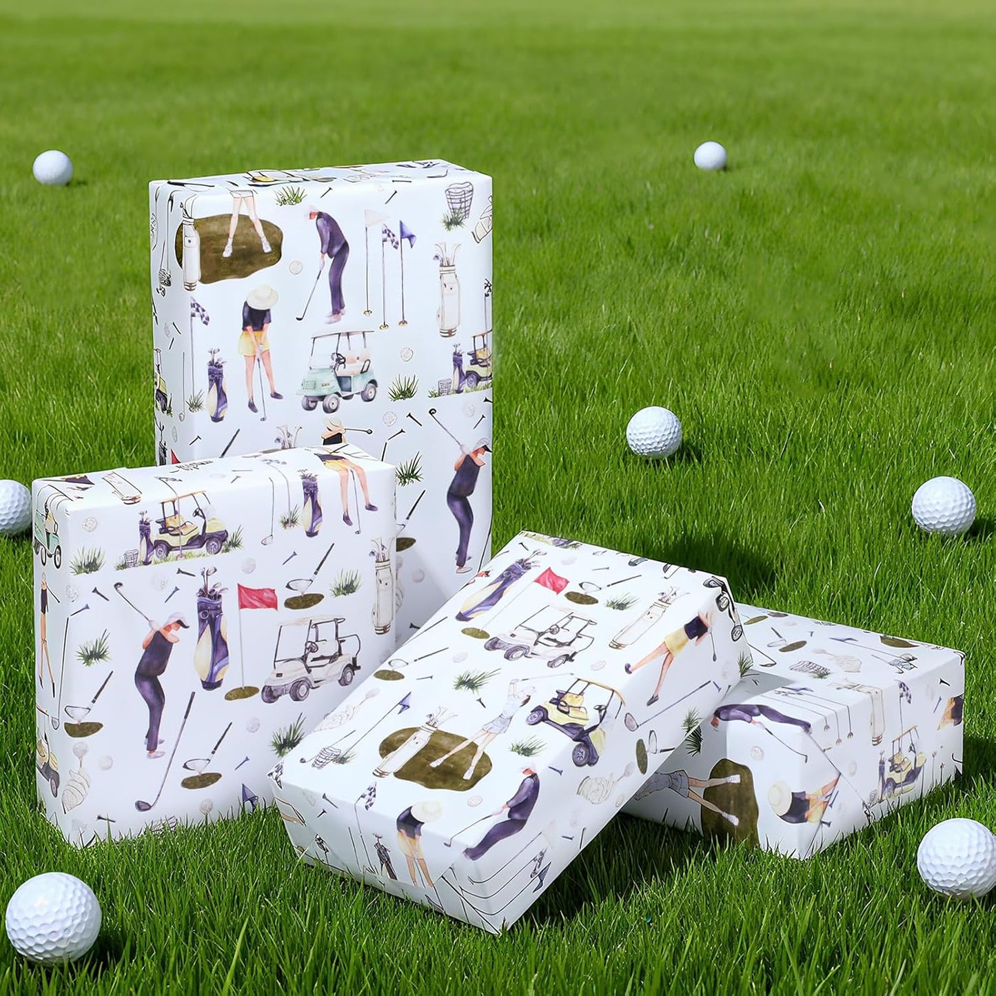 Golf Wrapping Paper Roll - Watercolor Golf Gift Wrap for Parties,Birthdays,Team Celebration - 17Inch x16.4Feet - Sports Wrapping Paper