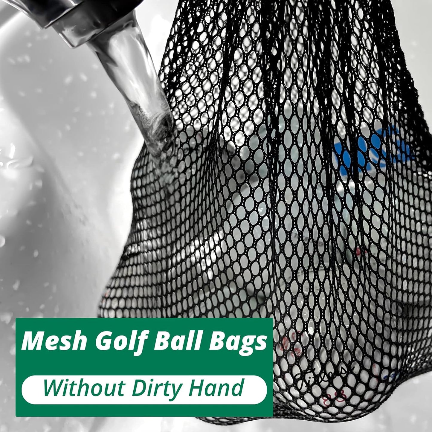 Mesh Bags with Drawstring - 2 Pack Nylon Golf Ball Storage Mesh Bags Sports Equipment Organizer Sack for Collecting Half Balls, Tennis, Toys, Beach, Travel