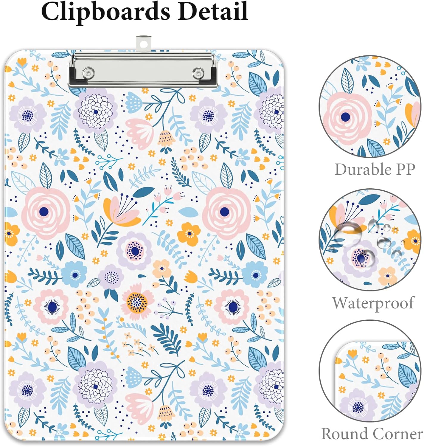 Rimilak Plastic Clipboards with Metal Clip, A4 Letter Size 9 x 12.5 in, Office Decorative for Students Women Men and Kids, Cute Custom Pattern, Purple Flower