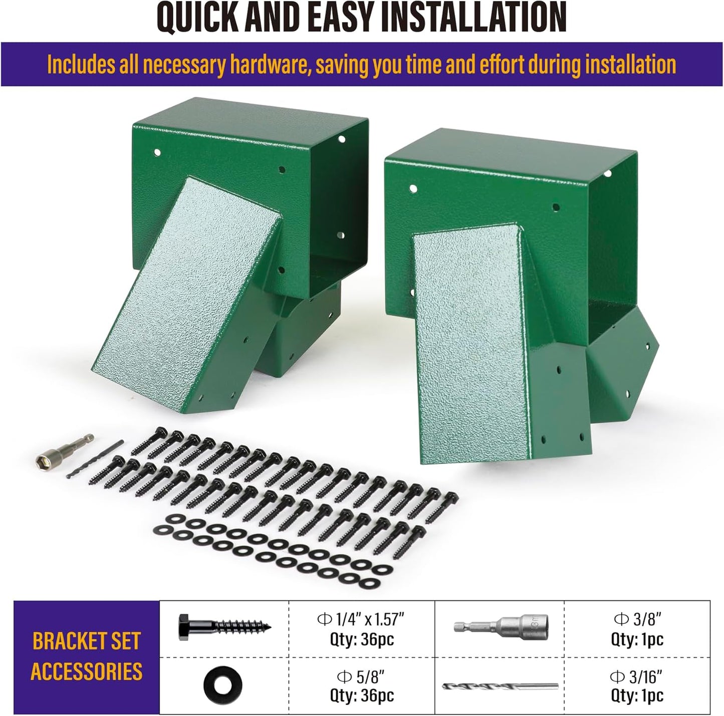 Hulave 2pcs A-Frame Swing Set Brackets, 201 Stainless Steel Swing Bracket Kit with Mounting Accessories(Green)