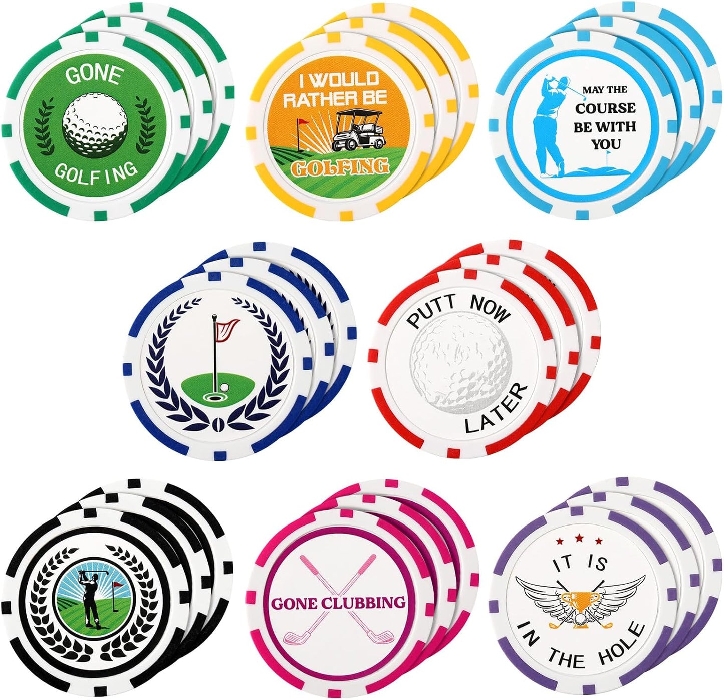 Sosation 24 Pcs Golf Ball Marker Funny Poker Chip Collection Poker Chip 1.57 Inches Ball Marker Set for Adult Accessories, 8 Styles