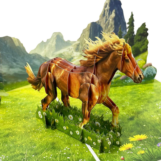 3D Horse Popup Card - Handmade Animal-Themed Paper Art for Birthday, Anniversary, Christmas, Father’s Day - Unique Gift for Him, Her, Kids, Horse Lovers, Equestrians, Riders
