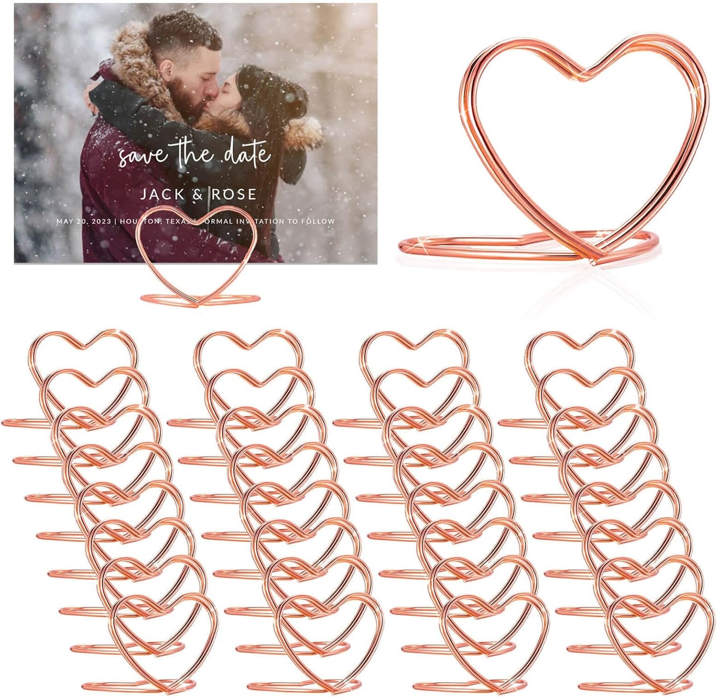 CUNGLIN Gold Table Number Place Card Holders 32 PCS, Heart Shape Photo Card Stand Business Card Card Holders for Wedding Party Mini PhotoPlaying Cards Holder Picture Menu Memo Christmas Card Clips