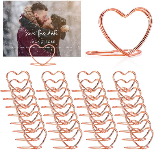 CUNGLIN Gold Table Number Place Card Holders 32 PCS, Heart Shape Photo Card Stand Business Card Card Holders for Wedding Party Mini PhotoPlaying Cards Holder Picture Menu Memo Christmas Card Clips