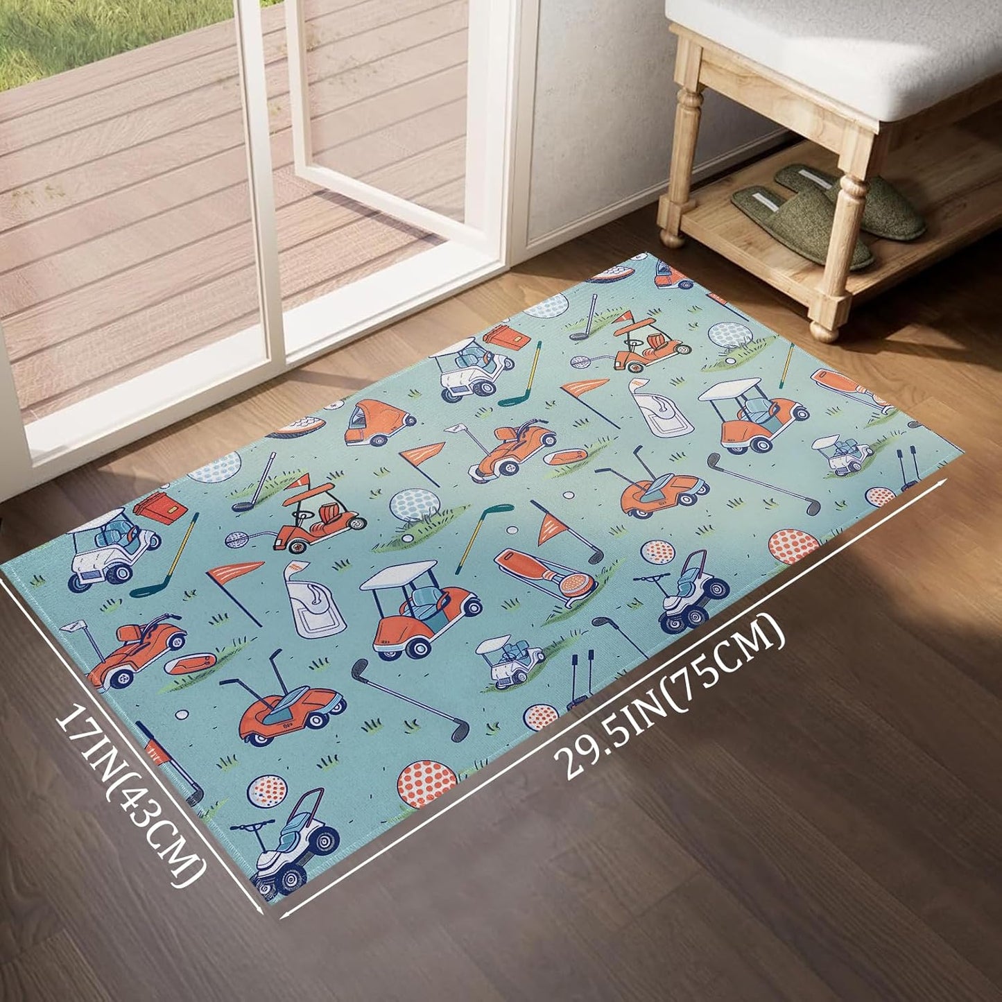 Golf Indoor Door Mat,Cart and Equipment Floor Doormat,17x29.5in,Non Woven Non Slip Rubber Backing Sport Rug for Porch Insider,Bedroom,Kitchen,Doormats Gifts,Rv Camper Decor