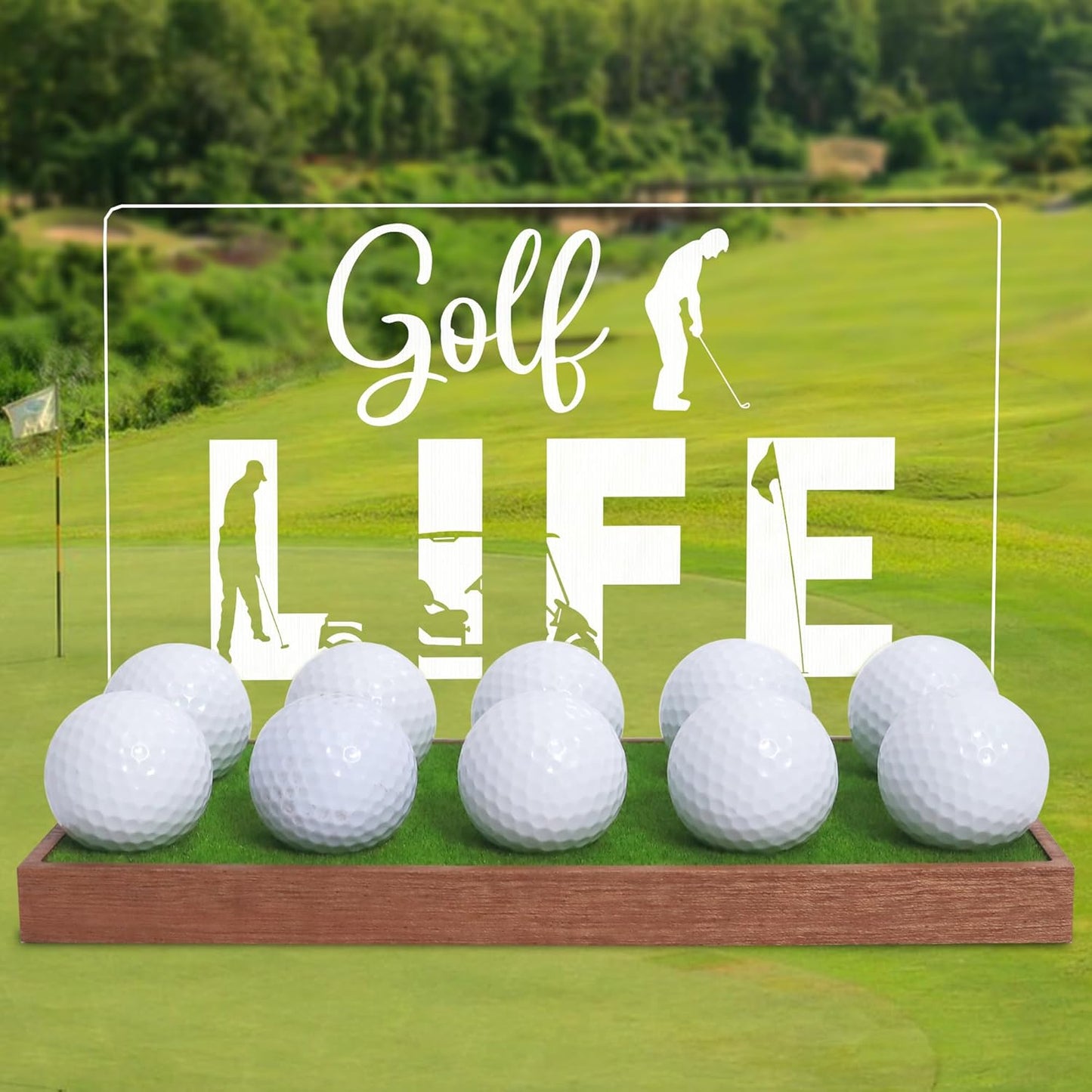 Golf Ball Display Case, CoolGift Mart Light Up Golf Ball Holder for Display and Storage, Wooden Acrylic Accessories with Warm White Color Lights , Room Decor, Gift for Golfers