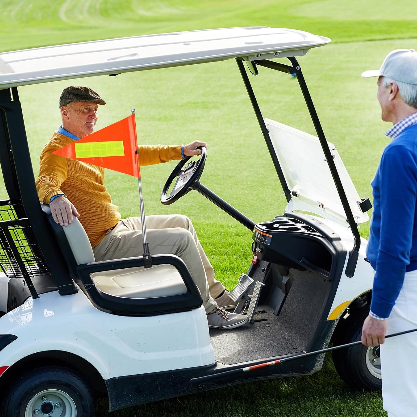 Hicarer 2 Set Reflective Golf Cart Flag Pole Kit Golf Cart Flag Holder Accessories Orange Safety Mount with Reflective Stripe Adjustable Height Flagpole Wheelchairs