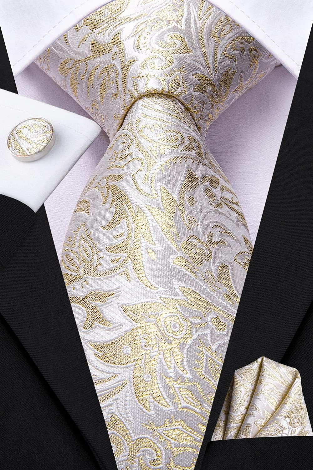 Dubulle Mens Paisley Striped Tie WOVEN Necktie for Men and Handkerchief Cufflinks Set Wedding Formal Business