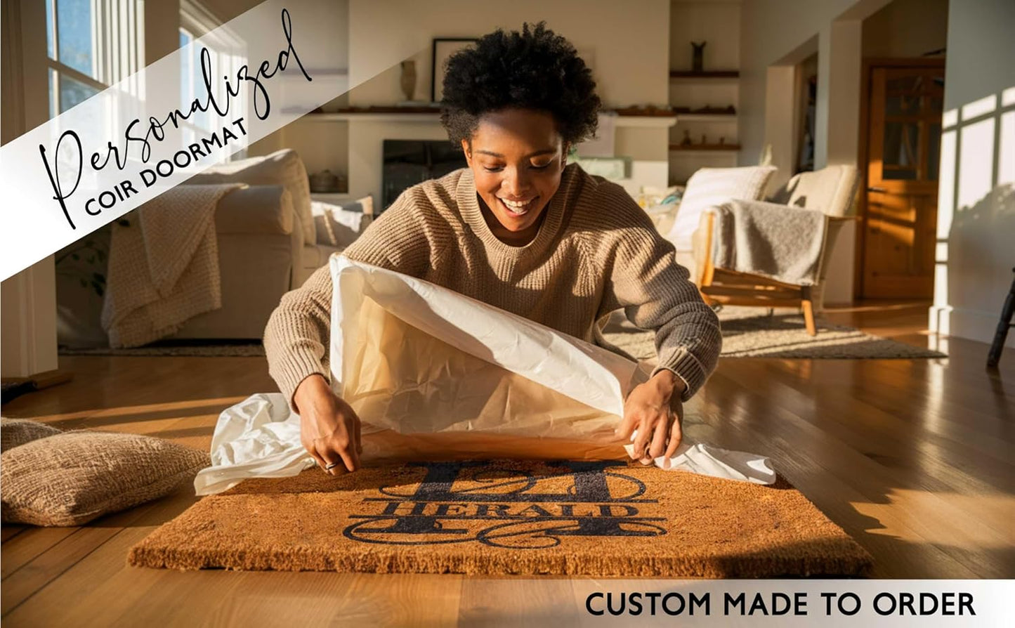 MRC Wood Products Personalized Custom Doormat - 18" x 30" - Durable Coir Fiber Mat for Indoor & Covered Outdoor Use (18" x 30")