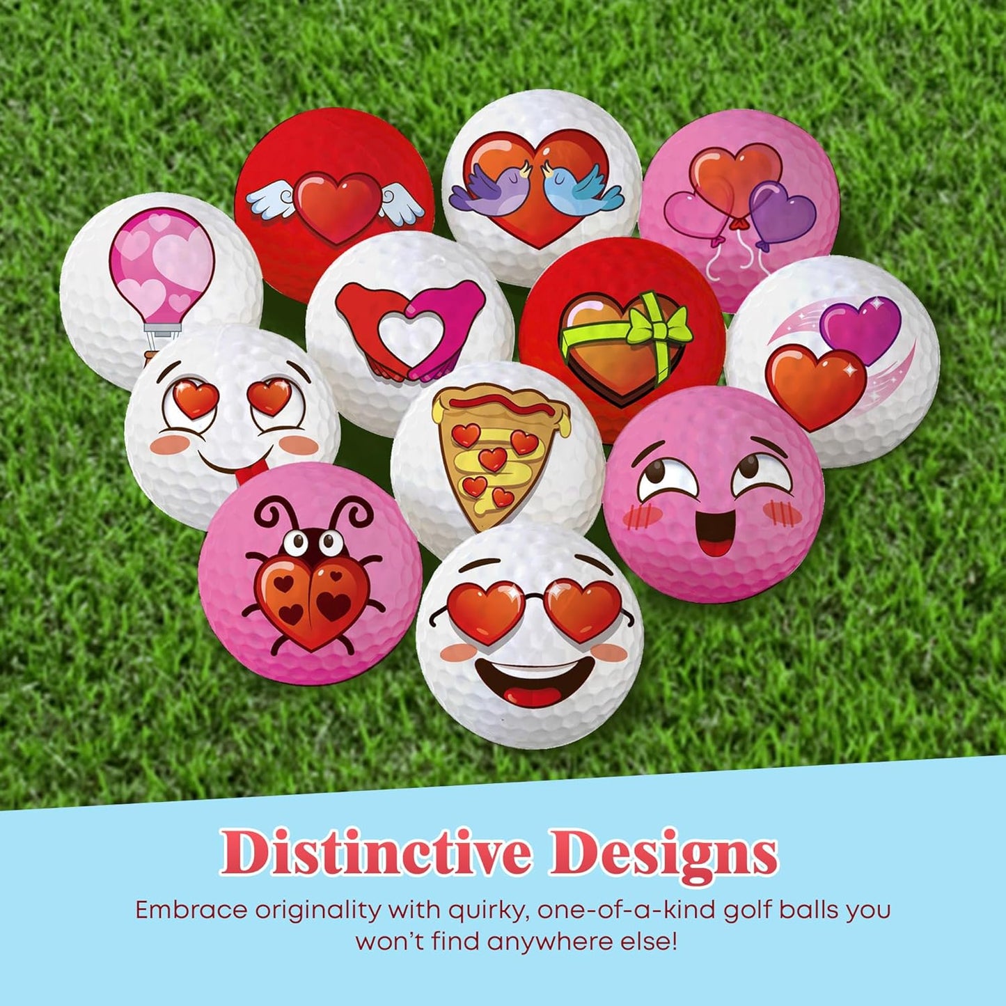 Oji Moji Emoticon Golf Ball Set - Love Series, 12-Pack Novelty Golf Gift for Men, Dads, Women, Kids, Accessories