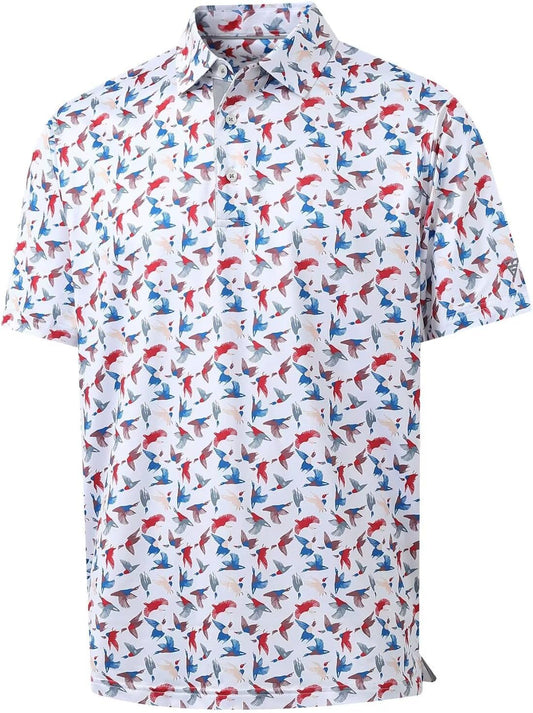 M MAELREG Mens Golf Shirt Short Sleeve Dry Fit Print Moisture Wicking Performance Patterns Collared Polo Shirt
