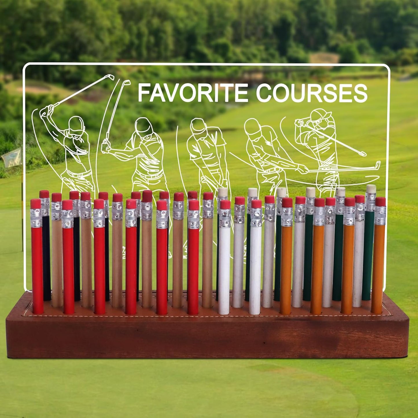 Light Up Golf Pencil Display Case, Wooden Acrylic Accessories with Warm White Lights for Pencil Display and Storage in Homes, Offices, Golf Pro Stores, Golf Museums, and Galleries