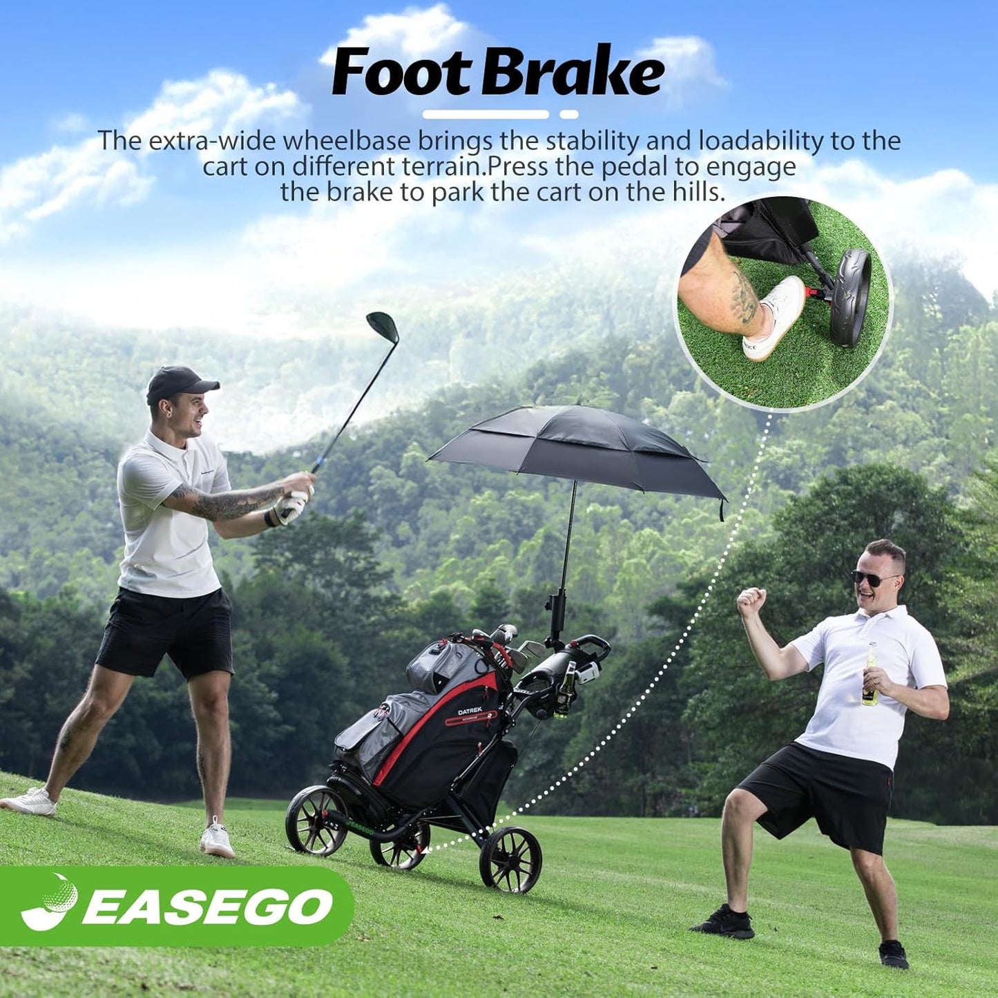 Golf Push Cart 3 Wheel : Golf Bag Cart Foldable with Phone Holder/Cup/Umbrella Holder Compact Golf Pull Carts Quick Fold Golf Caddy Push Carts with Large Wheelbase for Different Terrain