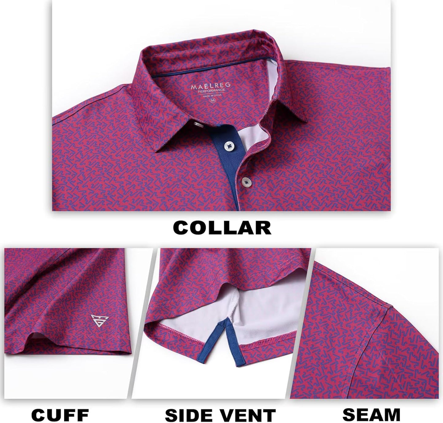M MAELREG Mens Golf Shirt Short Sleeve Dry Fit Print Moisture Wicking Performance Patterns Collared Polo Shirt