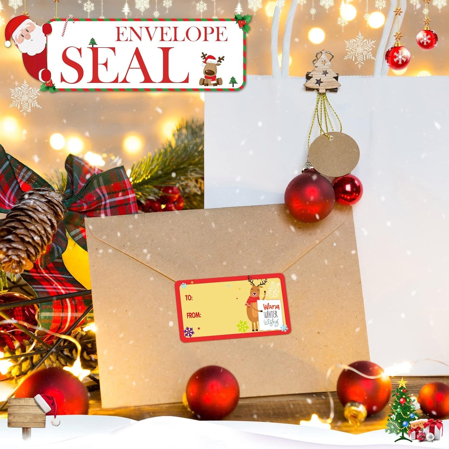 Outus 500 Pieces Christmas Tags Self Adhesive Gift Tags for Xmas Presents Christmas Name Labels Stickers for Wrapping Paper Festival Birthday Holiday Decor(Cartoon Style,2.95 x 1.6 Inch)