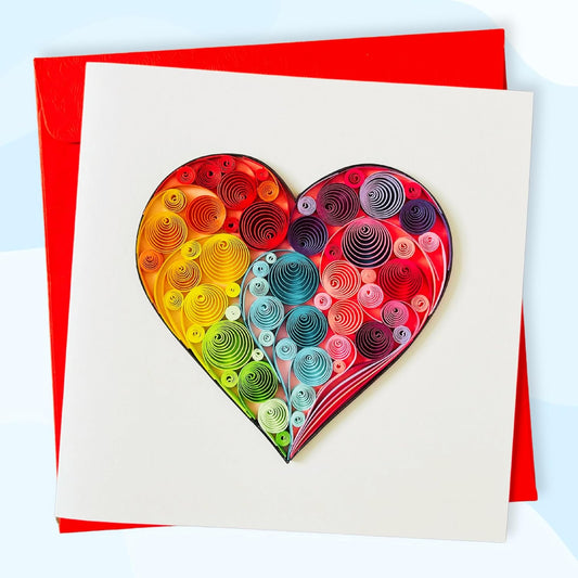 Quilling Cards, handmade card, quilled cards with Handmade Art for all occasions: quilling birthday card for women, Birthday card, mother... colorful heart design (Colorful heart)