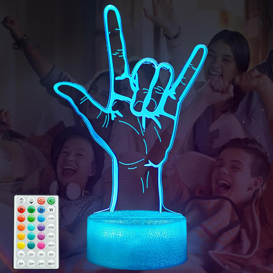 I Love You Night Light, Loving You Hand Sign, Lover 3D Illusion Lamp with 16 Colors Changing, Timer, 4 Flash Modes and Dimmable, Men Women Boys Girls Room Decoration, Holiday Xmas Gifts