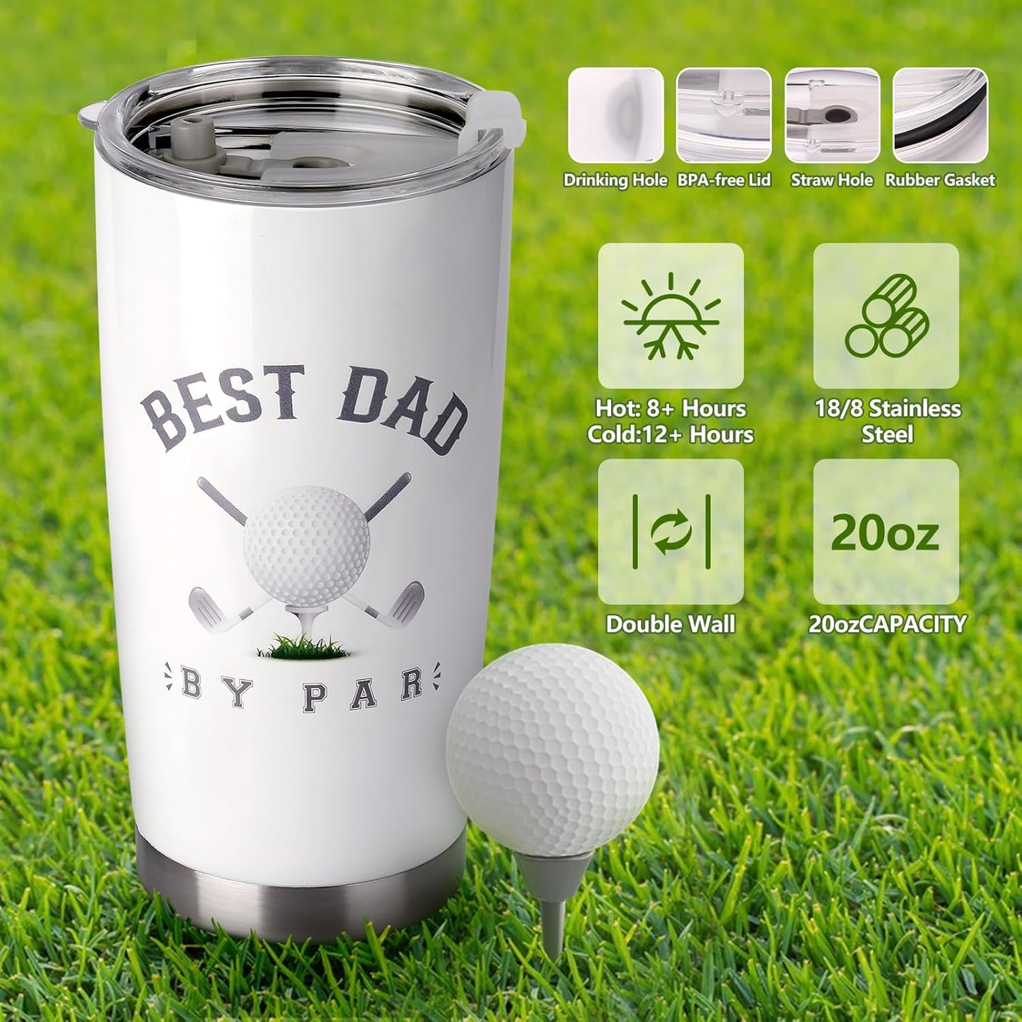 Golf Gifts for Men, Fathers Day Golf Gifts, Golfing Gifts Basket for Golfer Lovers,Funny Golfer Gift for Him Dad Uncle, Husband Boyfriend, 20 Oz Golfing Cup Tumbler