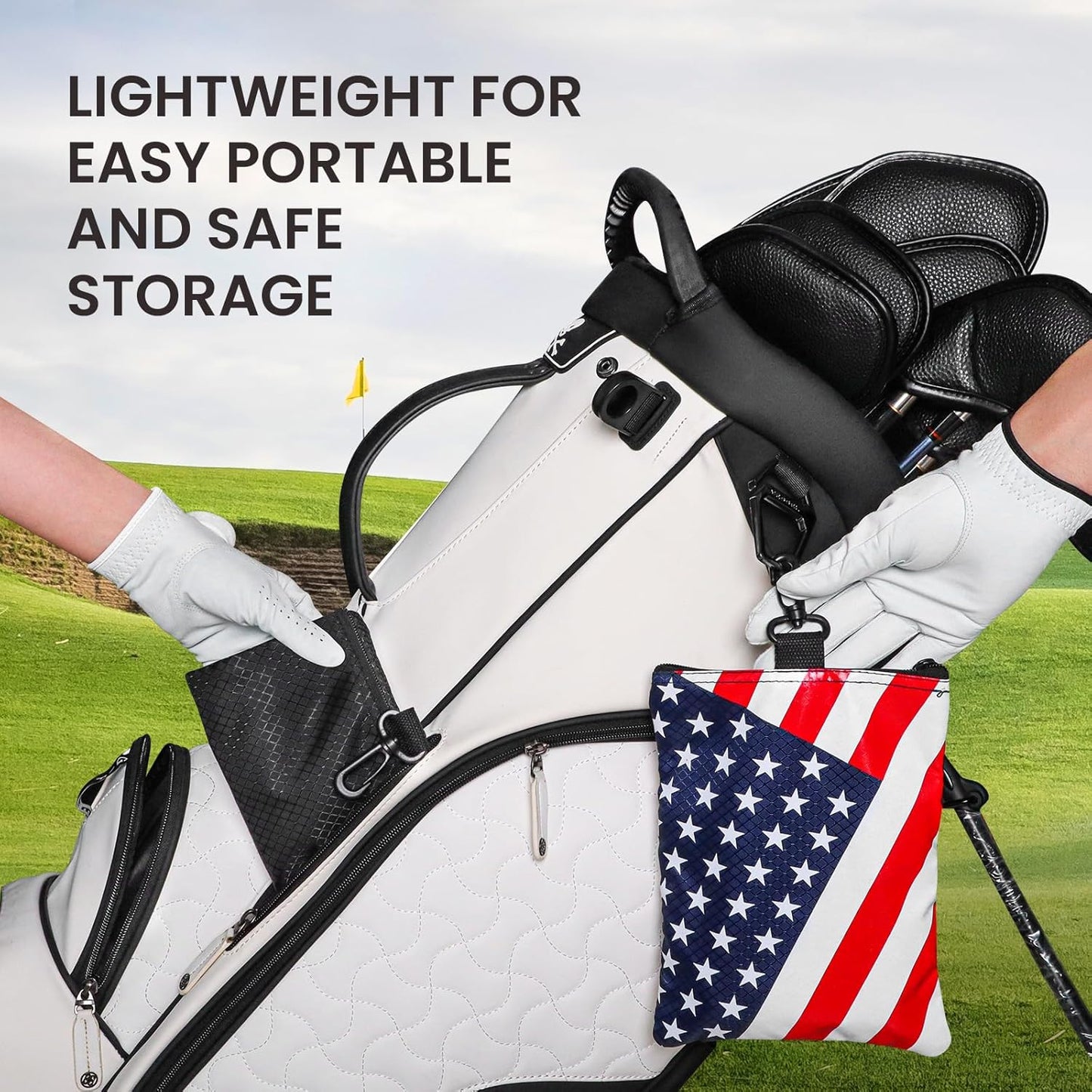 Golf Bag Accessories Valuables Pouch Bags Multi Pocket Zipper Hook with 10 Pcs Wood Golf Tees for Men Women