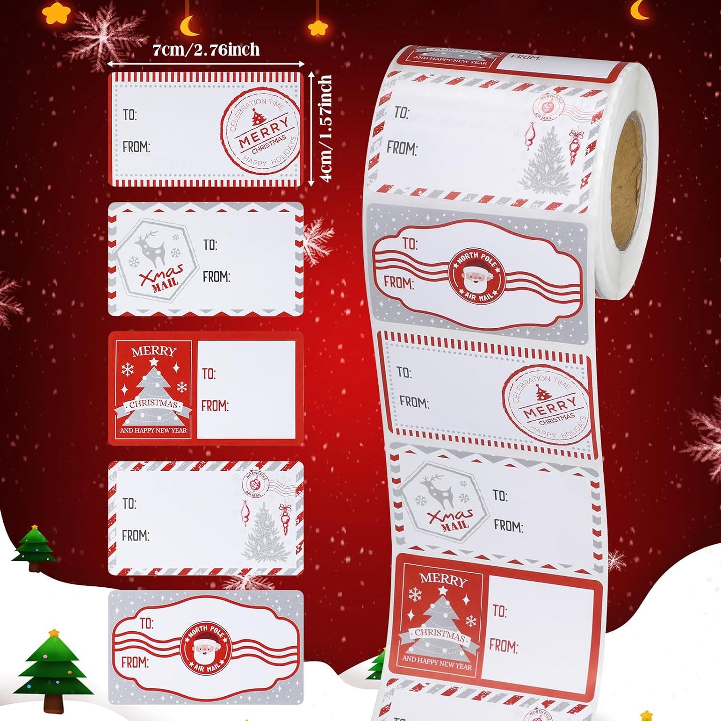 Outus 500 Pieces Christmas Tags Self Adhesive Gift Tags for Xmas Presents Christmas Name Labels Stickers for Wrapping Paper Festival Birthday Holiday Decor(Fresh Style,2.76 x 1.57 Inch)