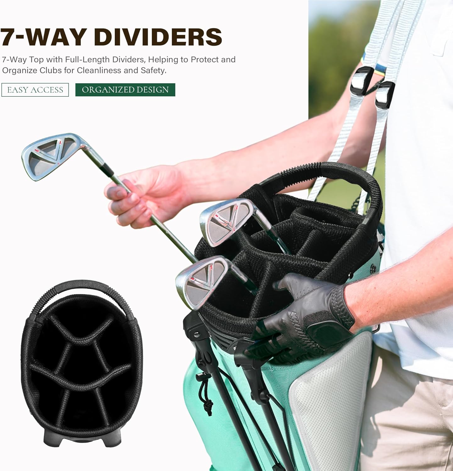 Golf Stand Bag with 7 Way Top Dividers, Lightweight Golf Bags for Men Women with Multiple Pockets, Dual Straps