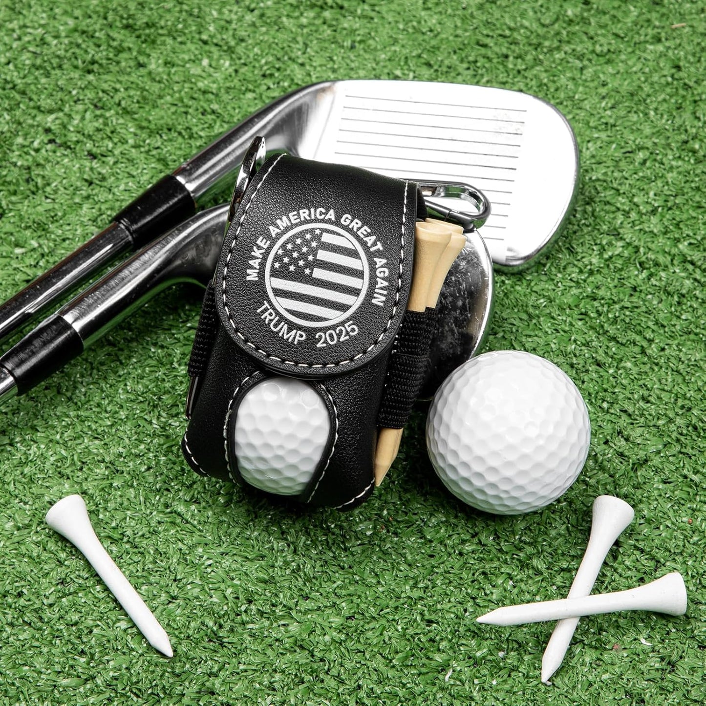 Golf Ball Bag Pouch with Golf Tee Holder Leather Golf Ball Pouch with Belt Clip Golf Ball Bag for Men and Women Storage Gift