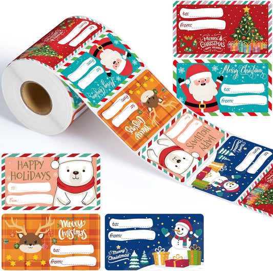 Outus 500 Pieces Christmas Tags Self Adhesive Gift Tags for Xmas Presents Christmas Name Labels Stickers for Wrapping Paper Festival Birthday Holiday Decor (Multicolor Style,2.76 x 1.57 Inch)
