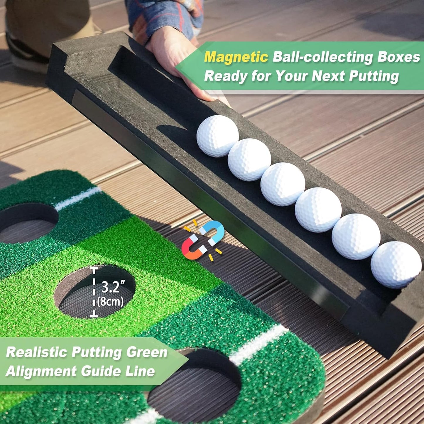 SENSECLUB Indoor Putting Green, Foldable Putting Mat Golf Game Set, Golf Gifts for Men with Ball-Collect System