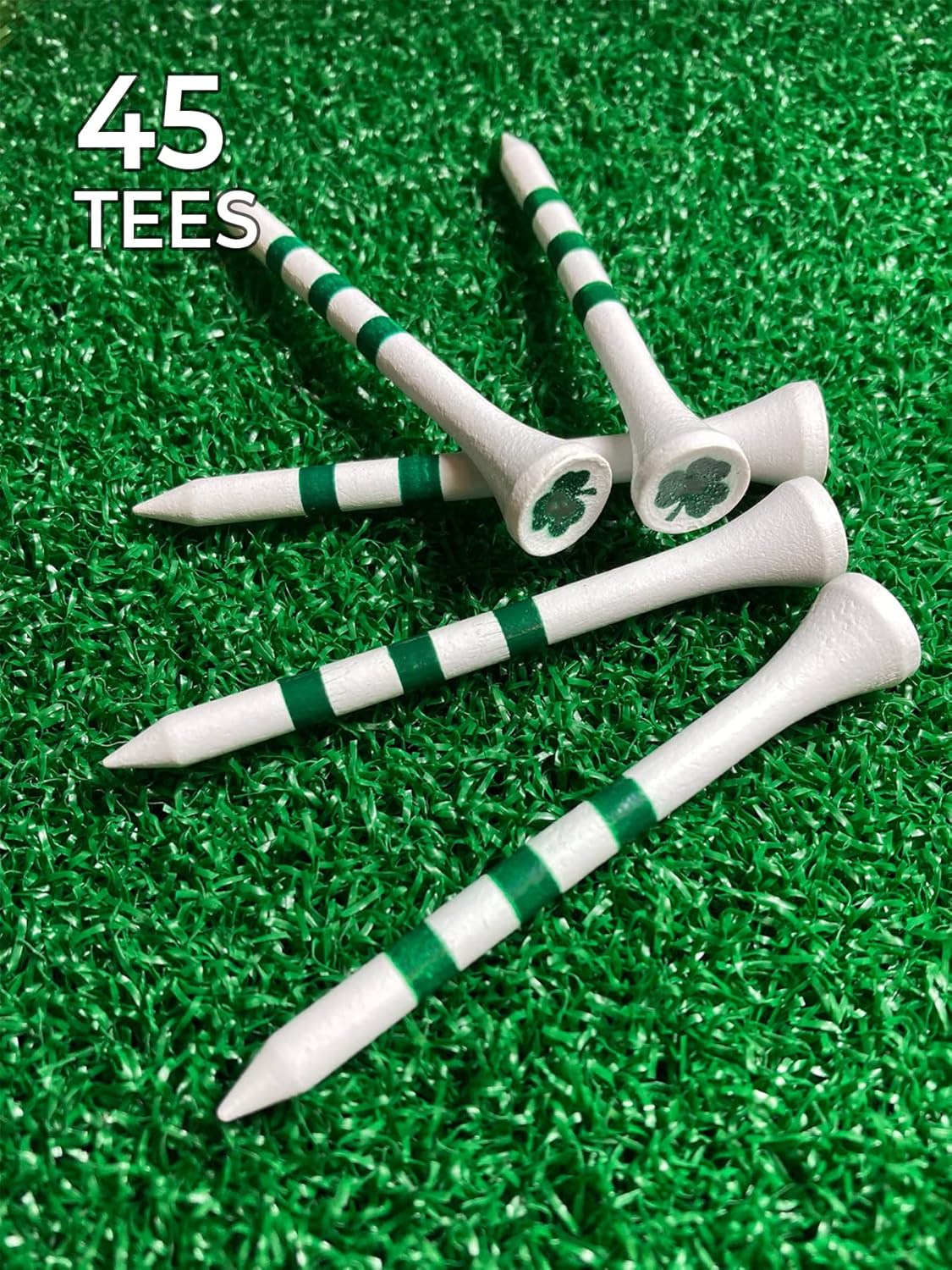 PrideSports Shamrocks Wooden Golf Tees - 2-3/4 Inch, 45 Count - Special Edition - Perfect for St. Patrick's Day