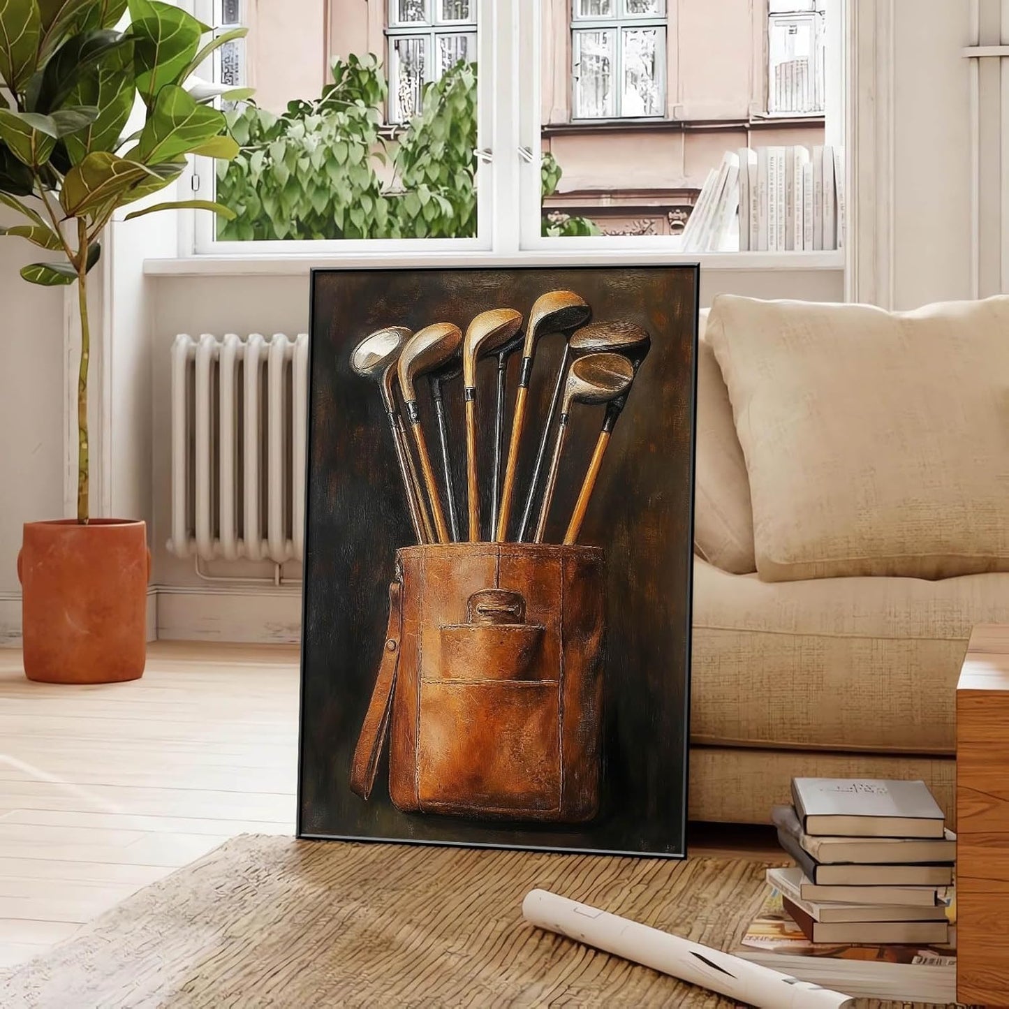 Golf Canvas Wall Art, Golf Canvas Prints, Vintage Wall Decor, Vintage Golf Clubs Living Room Wall Art, Man Cave Decor, Vintage Paintings with Frame, Golf Gift for Men (Black Framed, 39"x59"|100x150cm)