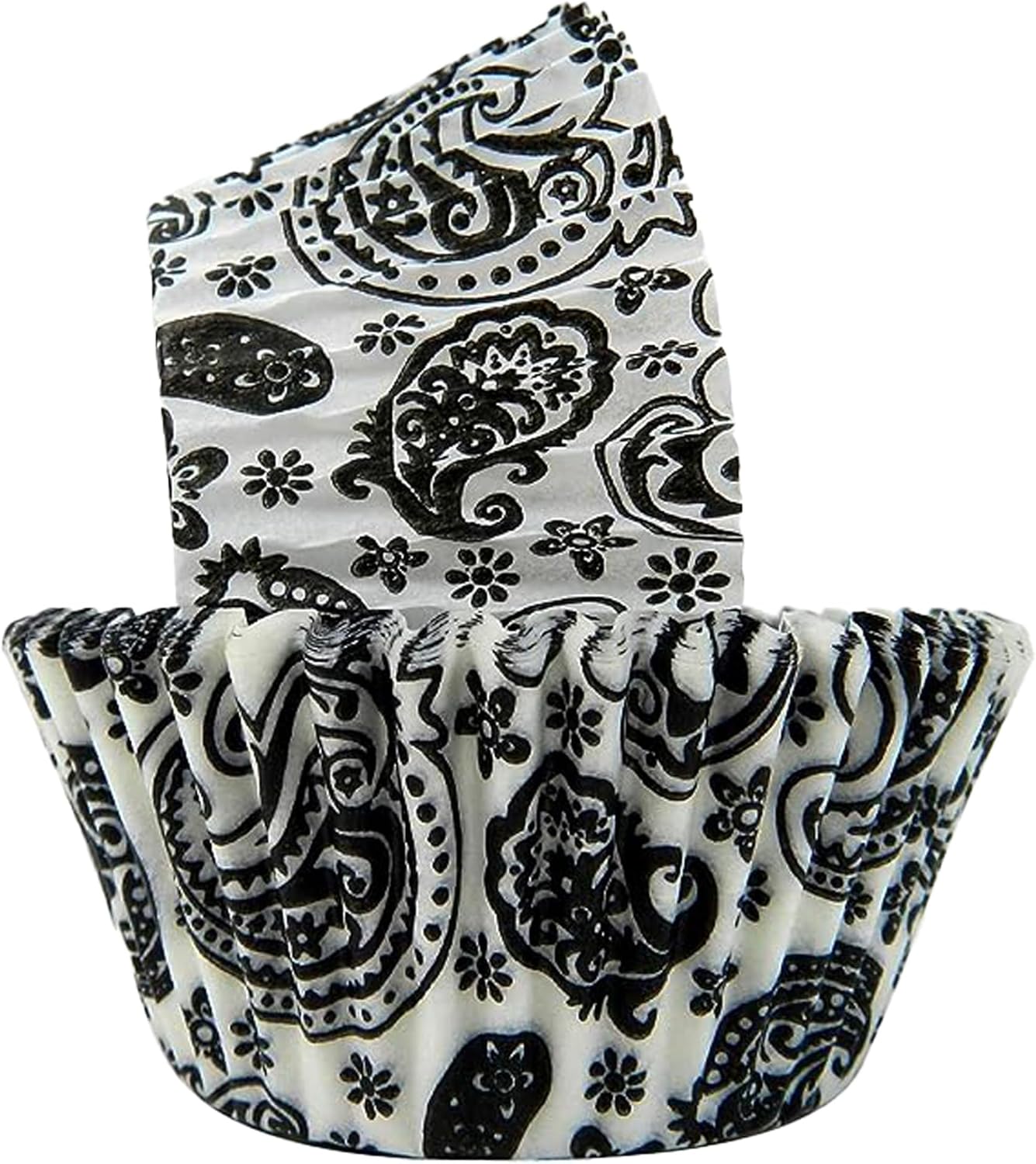 Regency Wraps Greaseproof Professional Grade Baking Cups, Pack of 40, Standard Liners, Black/White Paisley, for Cupcakes, Muffins, Candy, Non Stick