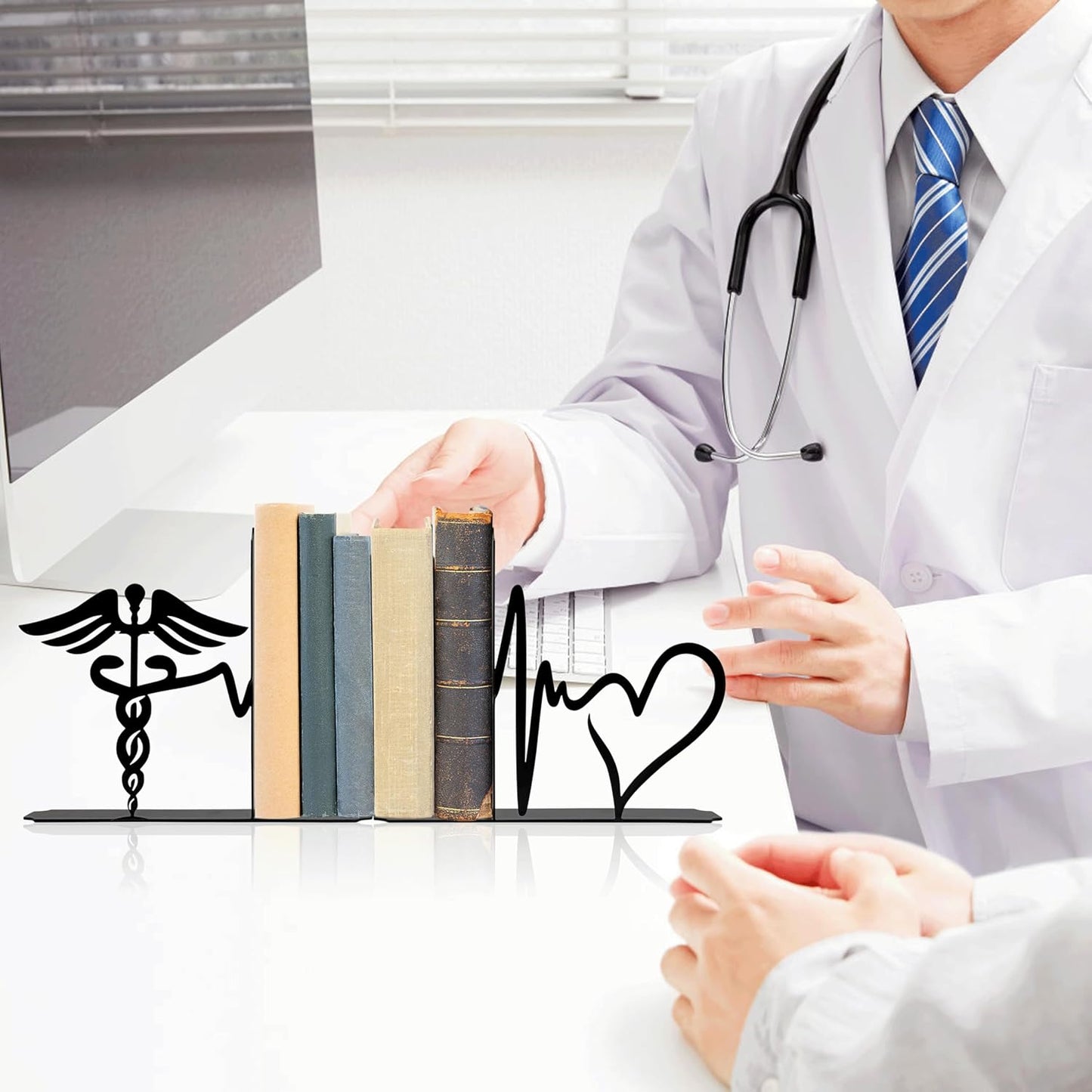 Medical-Themed Bookends for Shelves - Sturdy Office Decor for Clinics, Nurse Gifts & Study Decor, 7.1x1.2x6 Inch Bookshelf Decoration for Medical Professionals