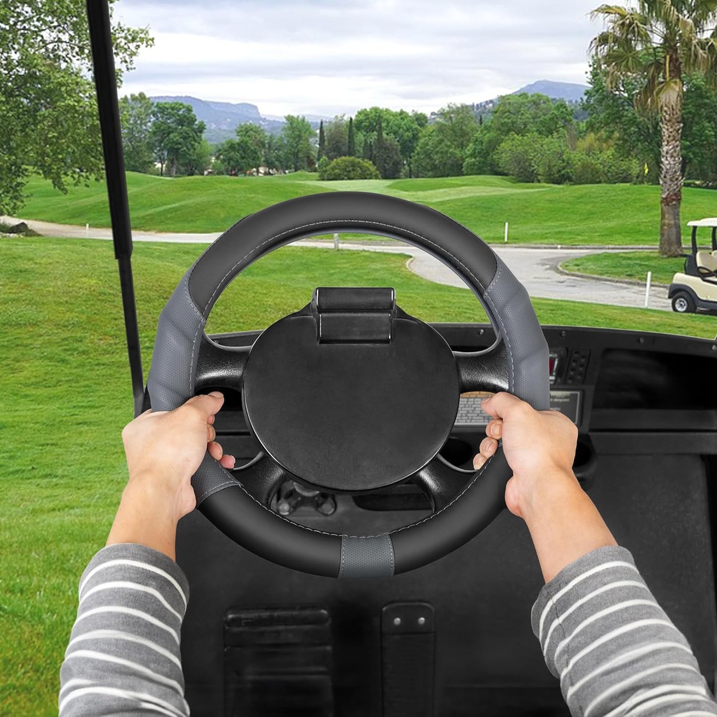 10L0L 13 Inch Golf Cart Steering Wheel Covers for EZGO TXT&RXV, Upgraded Microfiber Anti-Slip Steering Wheel Cover with Pu Leather