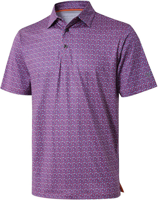 Golf Shirts for Men Dry Fit Short Sleeve Print Performance Moisture Wicking Polo Shirt