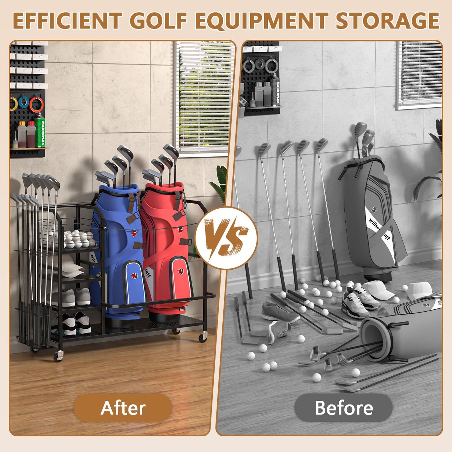 Golf Bag Storage, Big Capacity Golf Bag Organizer for Golf Bag and Equipment Accessories, Golf Bag Accessories for Garage, Home or Club,Extra Storage Rack for Golf Clubs,Black