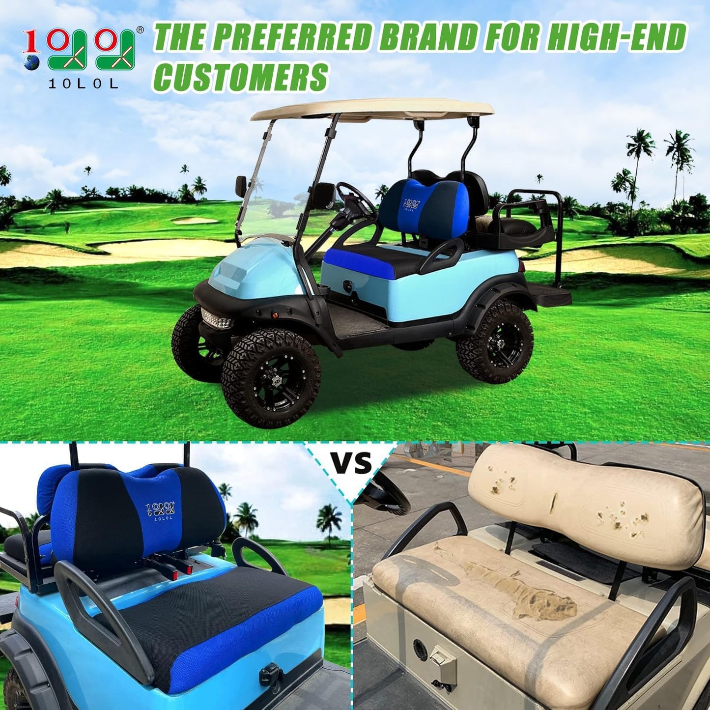 10L0L Golf Cart Seat Covers Universal for Yamaha Club Car Precedent Standard Front Seats, Breathable Mesh Bench Seat Cover, No Drilling Seat Cushion, All-Season Comfort Cool in Summer & Warm in Winter