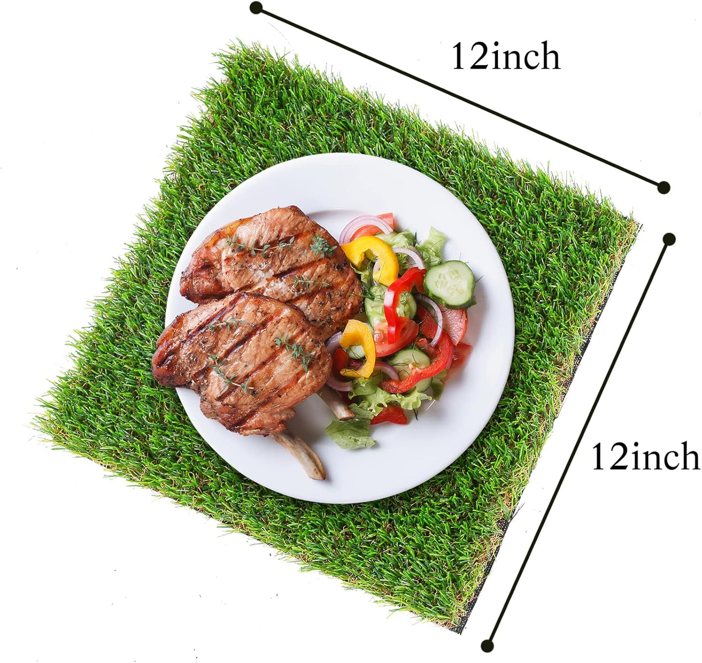 GLOBREEN Artificial Grass Squares Placemats Green Table Centerpiece Decor Golf Theme Party, Birthday, Spring Summer Garden Picnic, Baby Shower, Dining, 12" x 12", 6 Pack