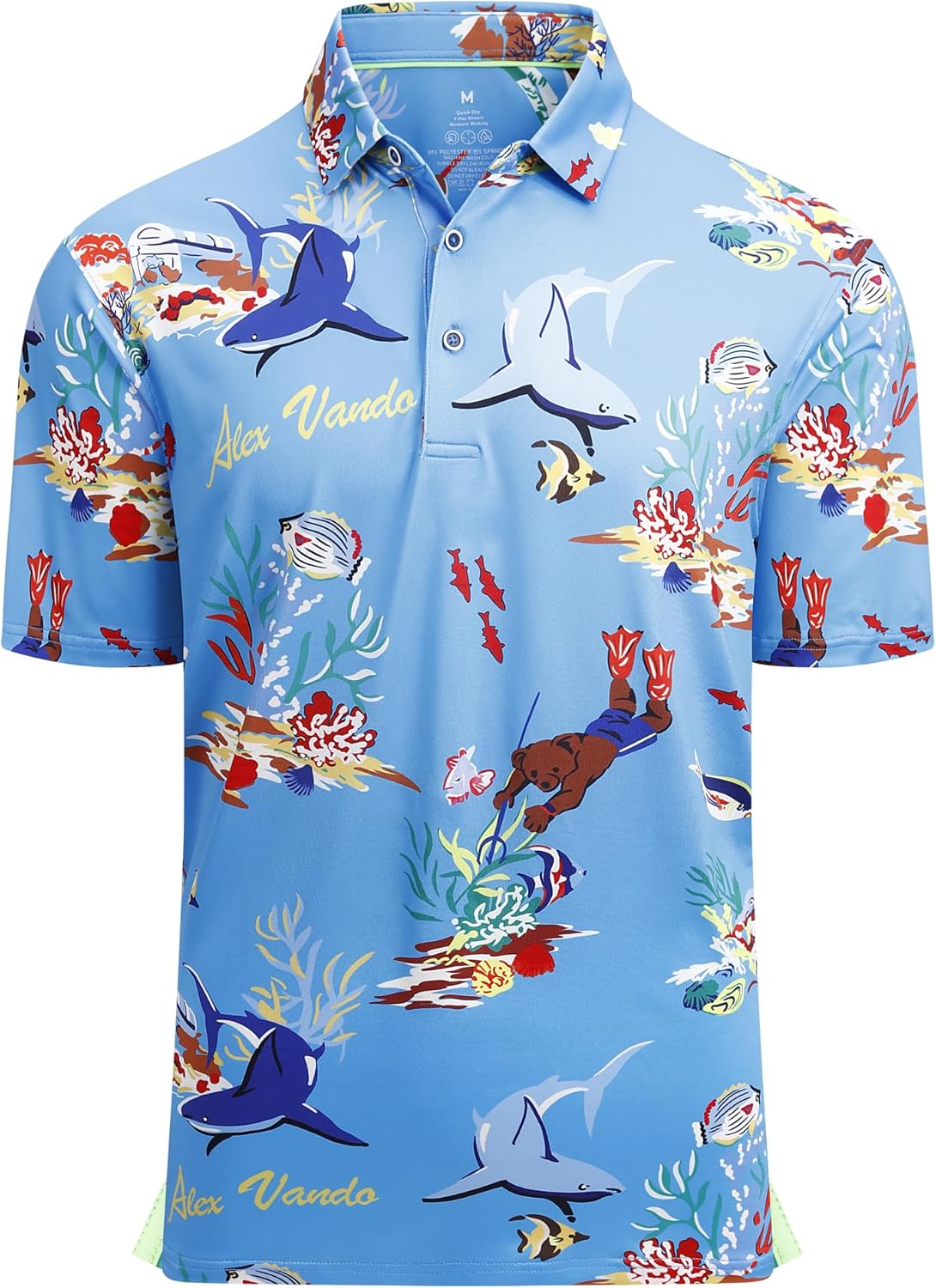 Alex Vando Mens Hawaiian Golf Shirt Moisture Wicking Digital Print Golf Shirts for Men
