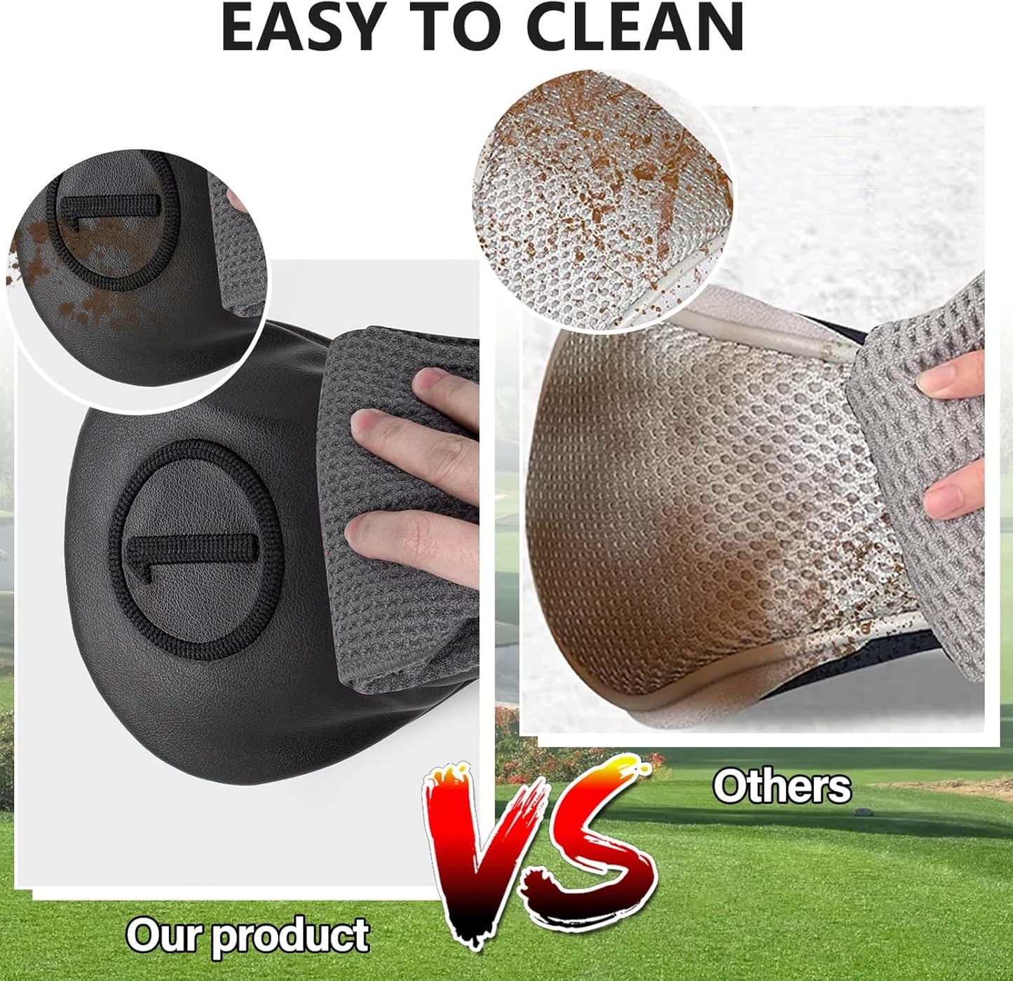 Golf Club Covers Black Golf Head Covers Driver Covers Fariway Wood Headcover Hybrid Covers Leather 3 Wood Headcover Golf Headcover with Number Tag for All Brand