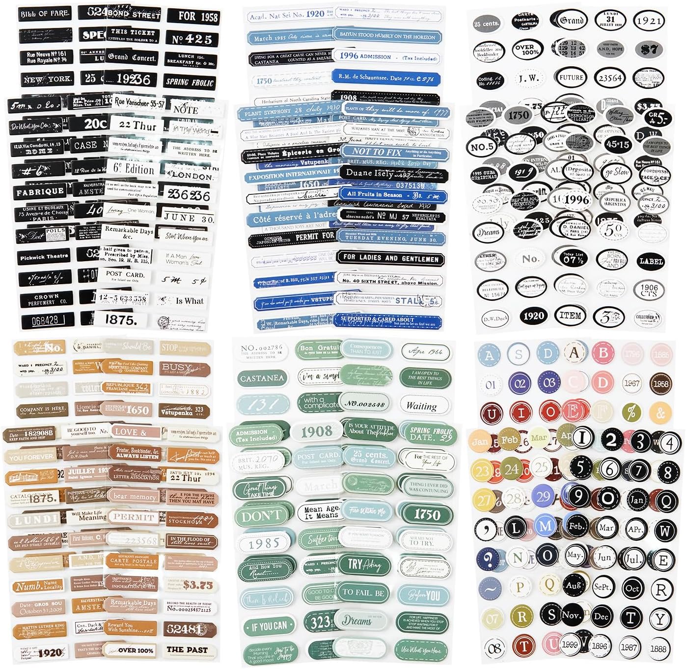 Label Sticker Set, 516PCS Cardstock Stickers for Scrapbooking, Journaling, DIY Crafts - Numbers, Letters, and Phrases