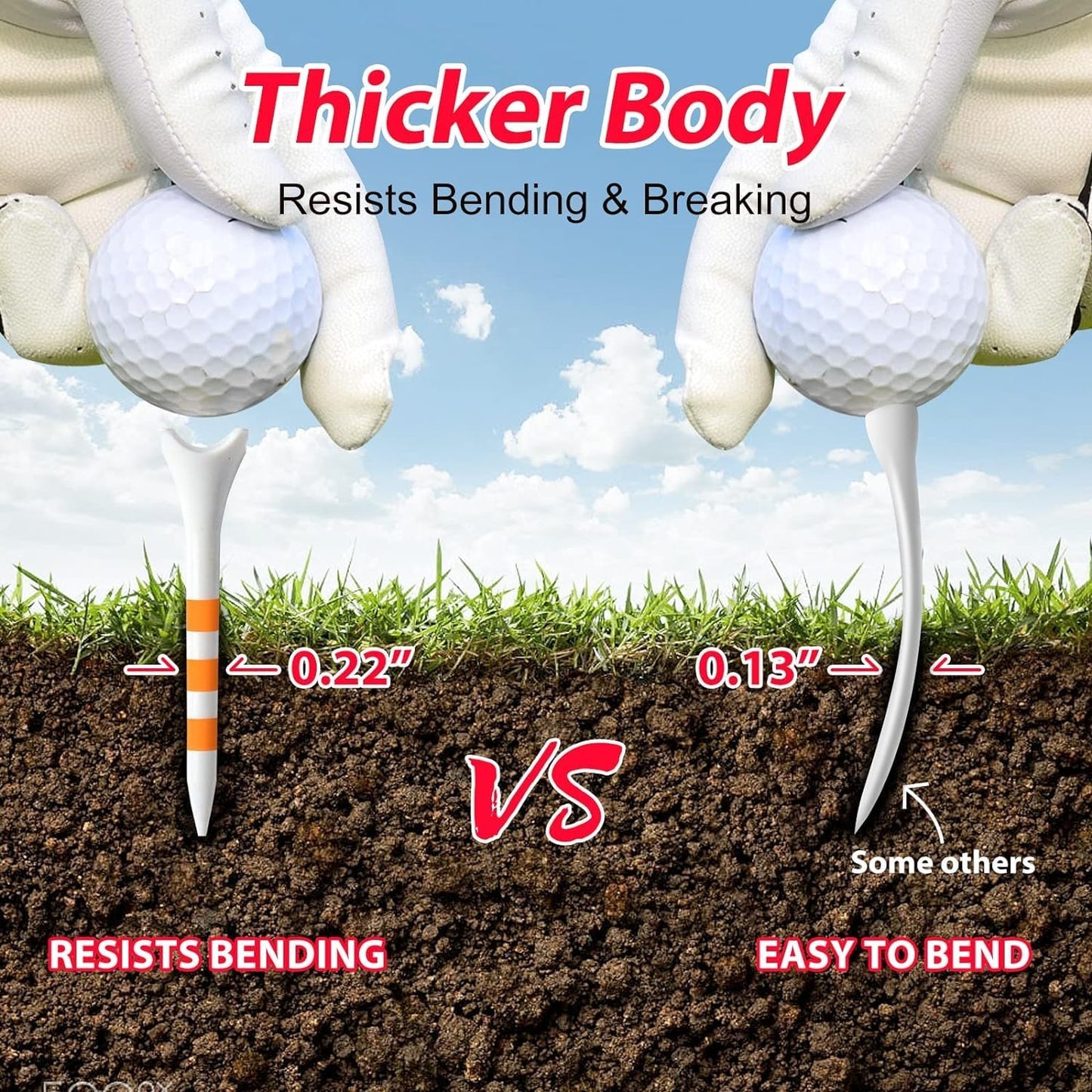 Professional Plastic Golf Tees 100 Pack (3-1/4" or 2-3/4"), Enhanced Durability & Stability, Engineered to Minimize Friction and Side Spin