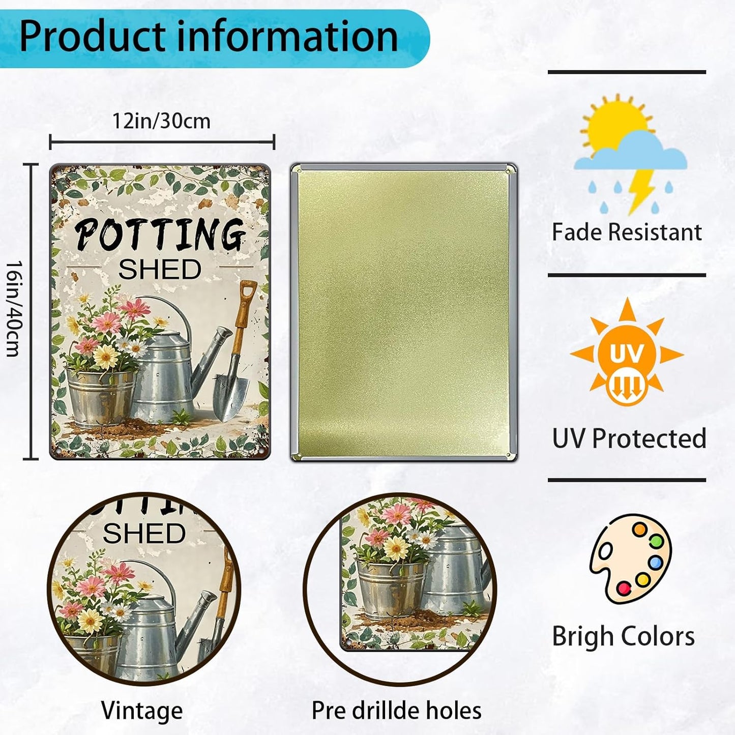 Potting shed Garden Tools tin Sign Garden Decorative Metal Wall Decor for Home Farm 12x16 Inch