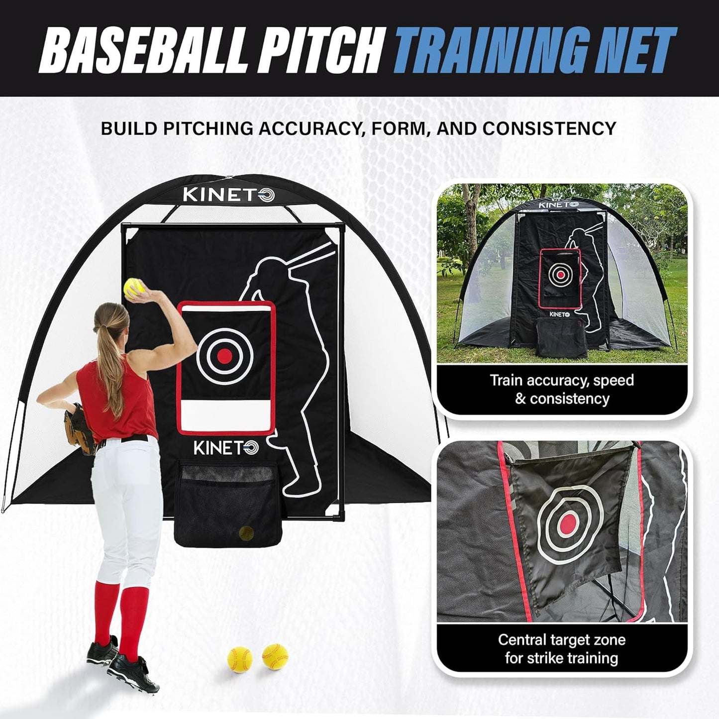 Kineto Training Set – Golf Swing Net, 8-Zone Chipping Target, Baseball Pitch Trainer – Durable, Portable, Tool-Free net for Backyard or Indoor use