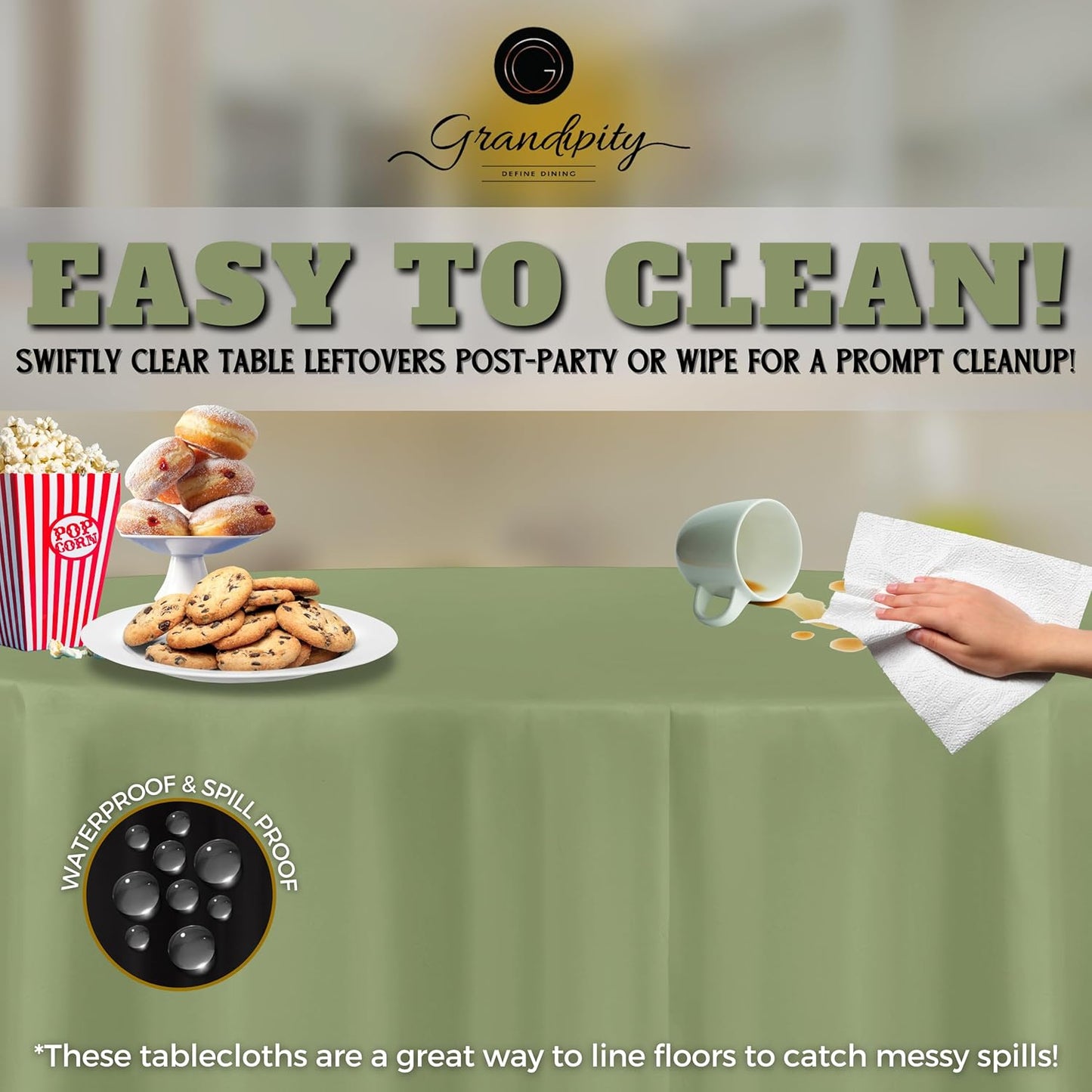 Grandipity 12 Pack Premium Disposable Plastic Tablecloth 84 inch Round Table Cover - Sage Green