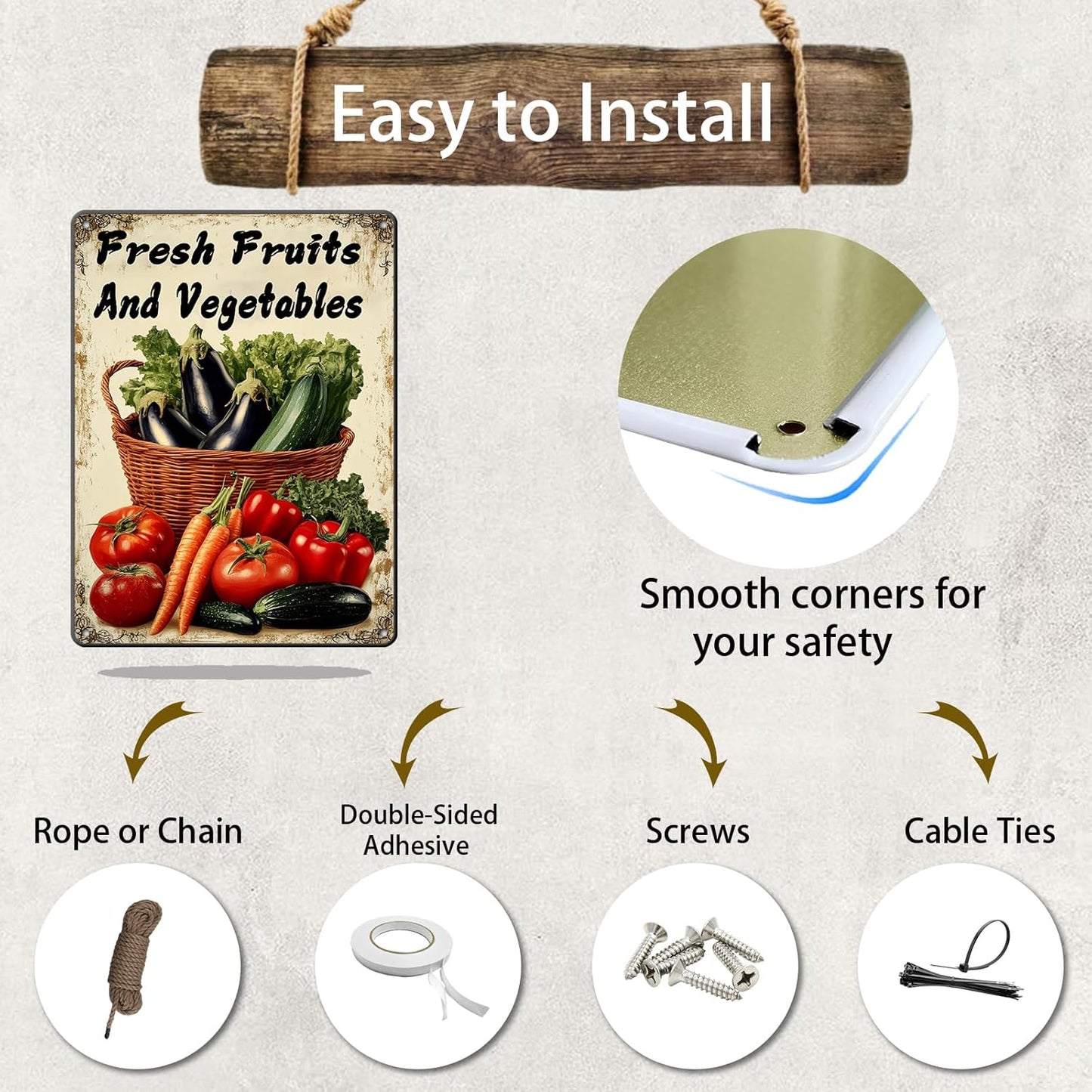 Fresh Fruits and Vegetables Tin Sign Funny Vegetables Farm Plaque Retro Home Kitchen Wall Decor 12x16 Inch